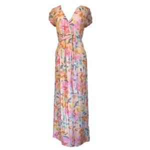 VICI Floral Maxi Wrap Dress blush base coral,pink,mint,sage,purple Size Small